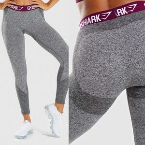 Gymshark Heather Gray Leggings with Burgundy Waistband